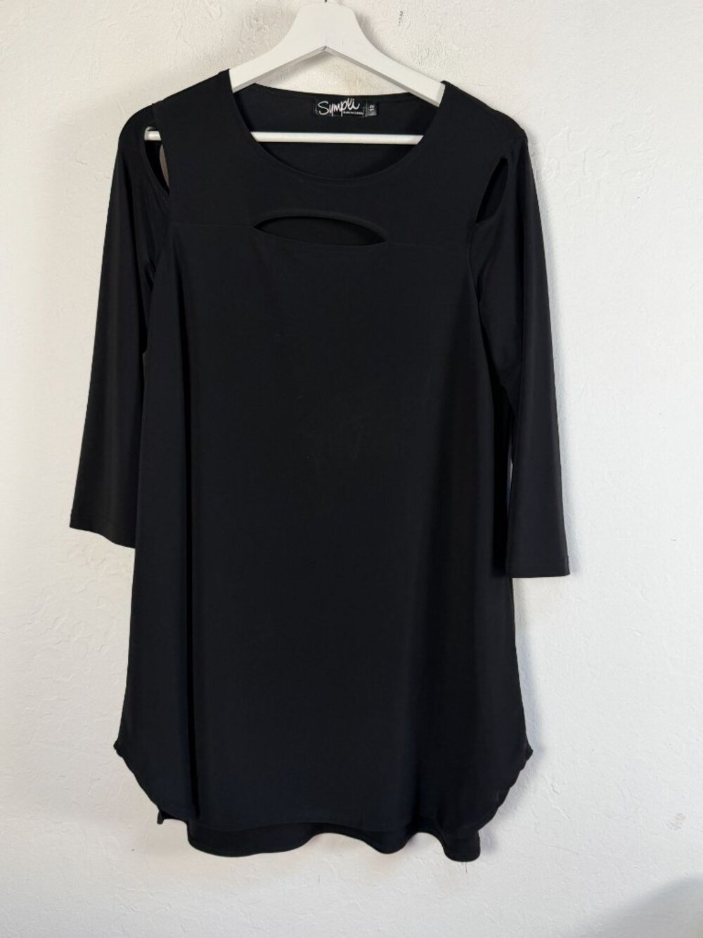 Sympli Womens Black Cutout Detail 3/4 Sleeve Tunic Top Size 12 Stretch Canada